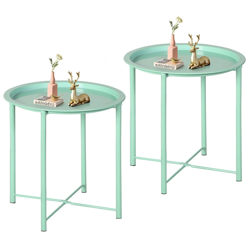 Tables de plateau TV rondes pliantes, petite table d'appoint ronde en acier, aucun assemblage requis - 47 x 47 x 50 cm