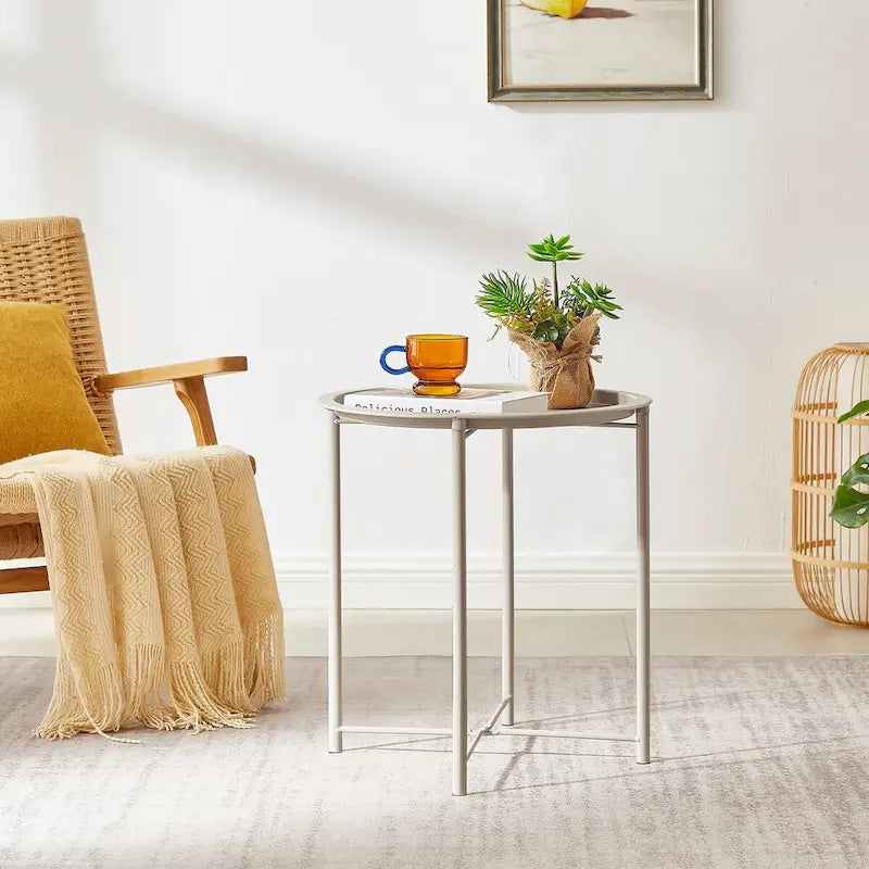 Tables de plateau TV rondes pliantes, petite table d'appoint ronde en acier, aucun assemblage requis - 47 x 47 x 50 cm