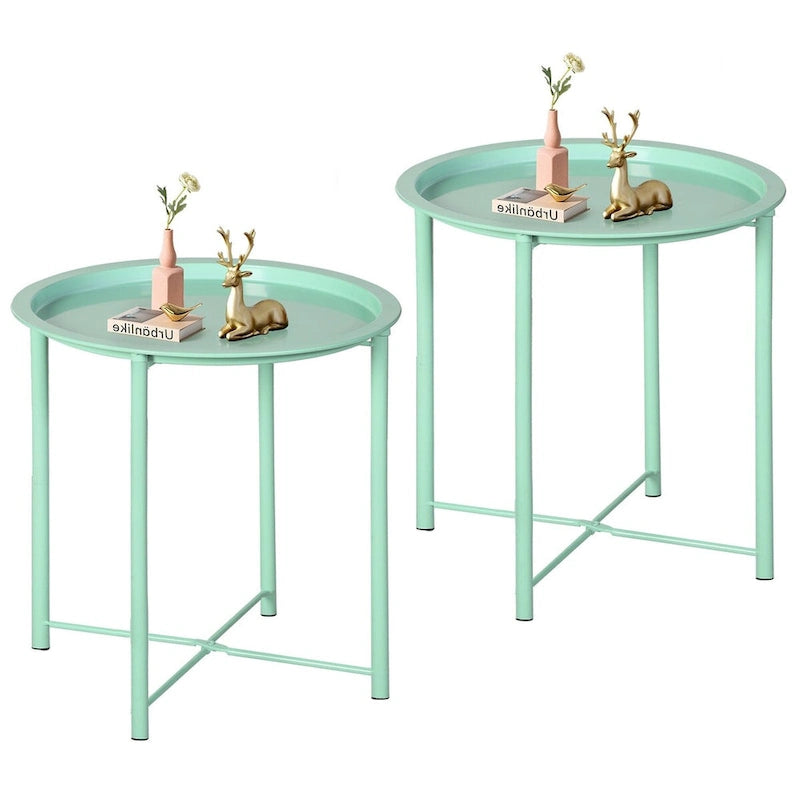 Tables de plateau TV rondes pliantes, petite table d'appoint ronde en acier, aucun assemblage requis - 47 x 47 x 50 cm