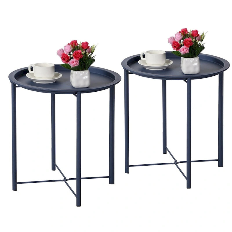Tables de plateau TV rondes pliantes, petite table d'appoint ronde en acier, aucun assemblage requis - 47 x 47 x 50 cm