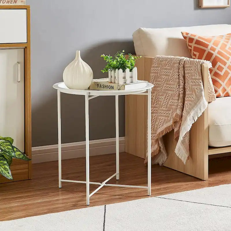 Tables de plateau TV rondes pliantes, petite table d'appoint ronde en acier, aucun assemblage requis - 47 x 47 x 50 cm