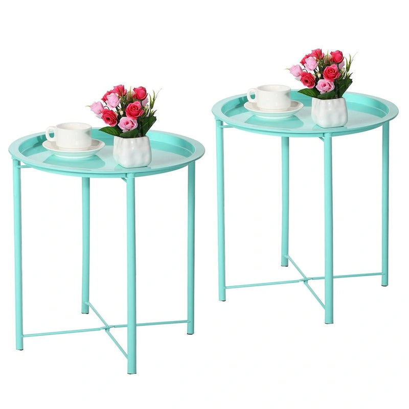 Tables de plateau TV rondes pliantes, petite table d'appoint ronde en acier, aucun assemblage requis - 47 x 47 x 50 cm