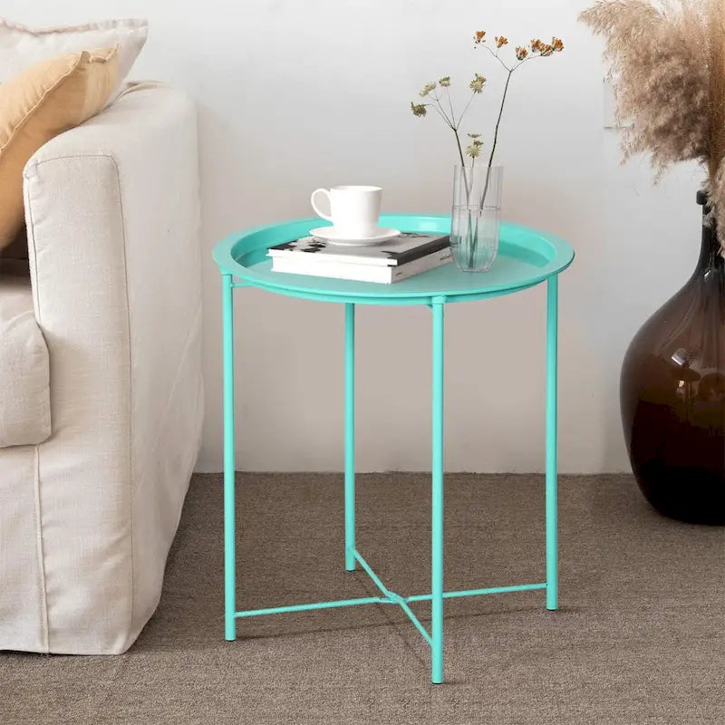 Tables de plateau TV rondes pliantes, petite table d'appoint ronde en acier, aucun assemblage requis - 47 x 47 x 50 cm