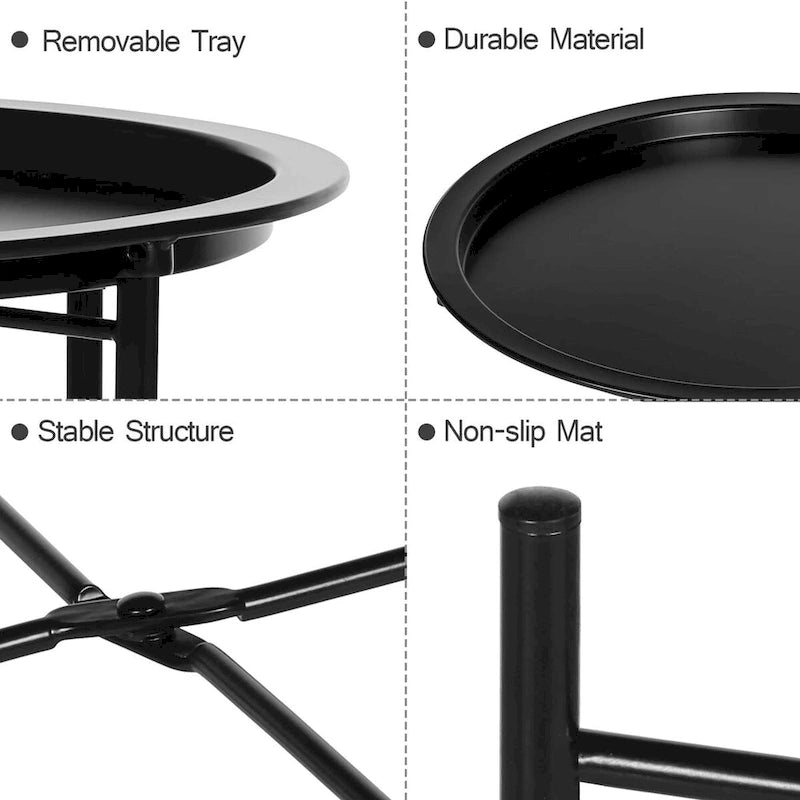 Tables de plateau TV rondes pliantes, petite table d'appoint ronde en acier, aucun assemblage requis - 47 x 47 x 50 cm