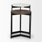 Tables gigognes d'appoint/de chevet en marbre et bois foncé