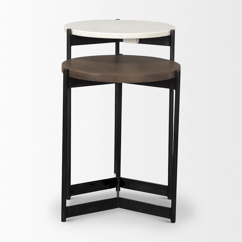 Tables gigognes d'appoint/de chevet en marbre et bois foncé