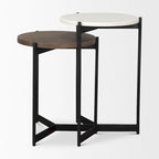Tables gigognes d'appoint/de chevet en marbre et bois foncé