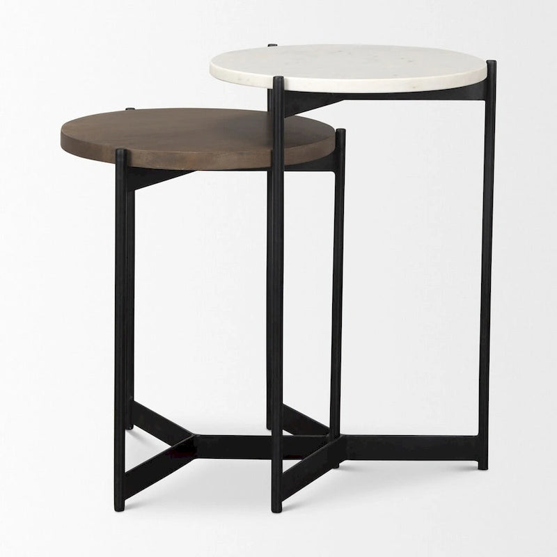 Tables gigognes d'appoint/de chevet en marbre et bois foncé