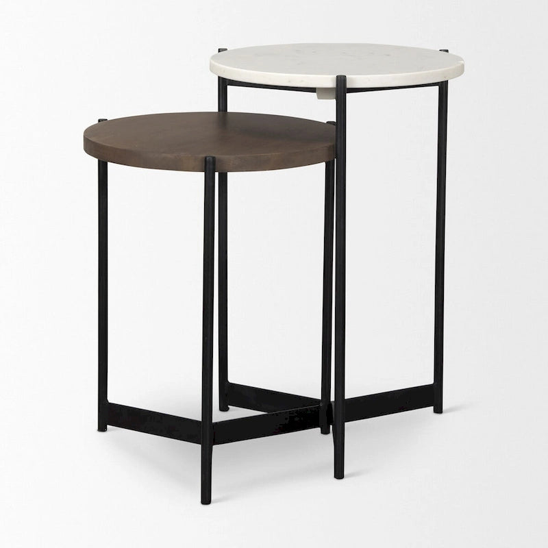 Tables gigognes d'appoint/de chevet en marbre et bois foncé
