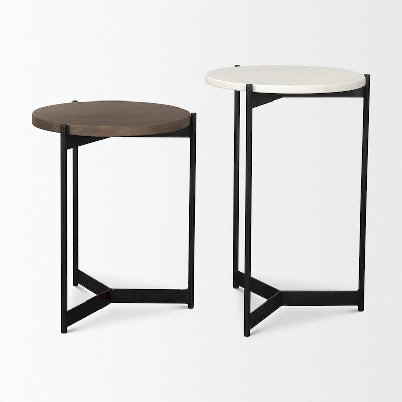 Tables gigognes d'appoint/de chevet en marbre et bois foncé