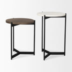 Tables gigognes d'appoint/de chevet en marbre et bois foncé
