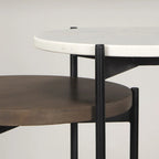Tables gigognes d'appoint/de chevet en marbre et bois foncé