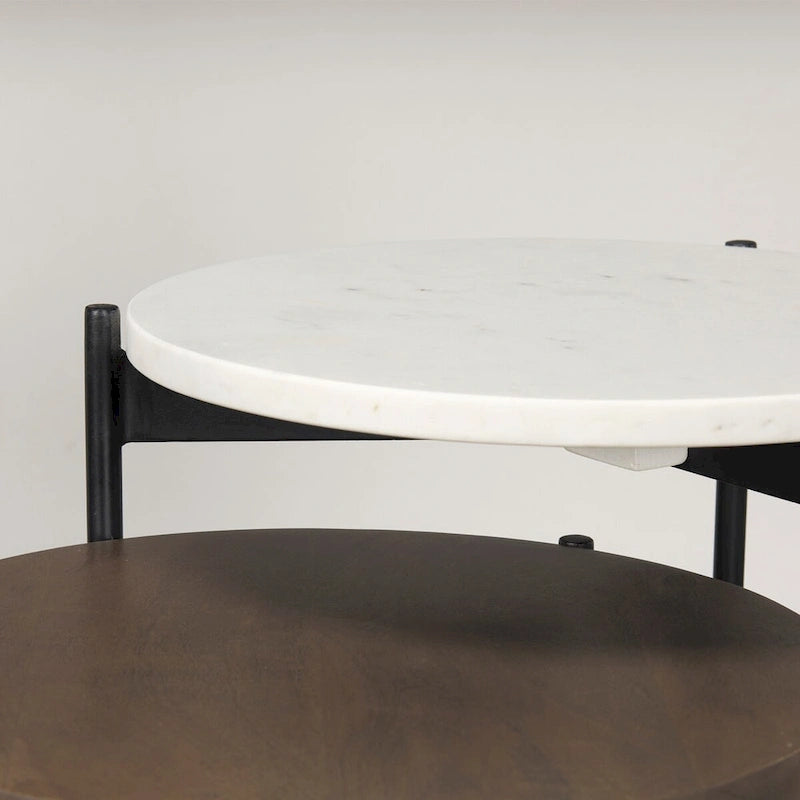 Tables gigognes d'appoint/de chevet en marbre et bois foncé