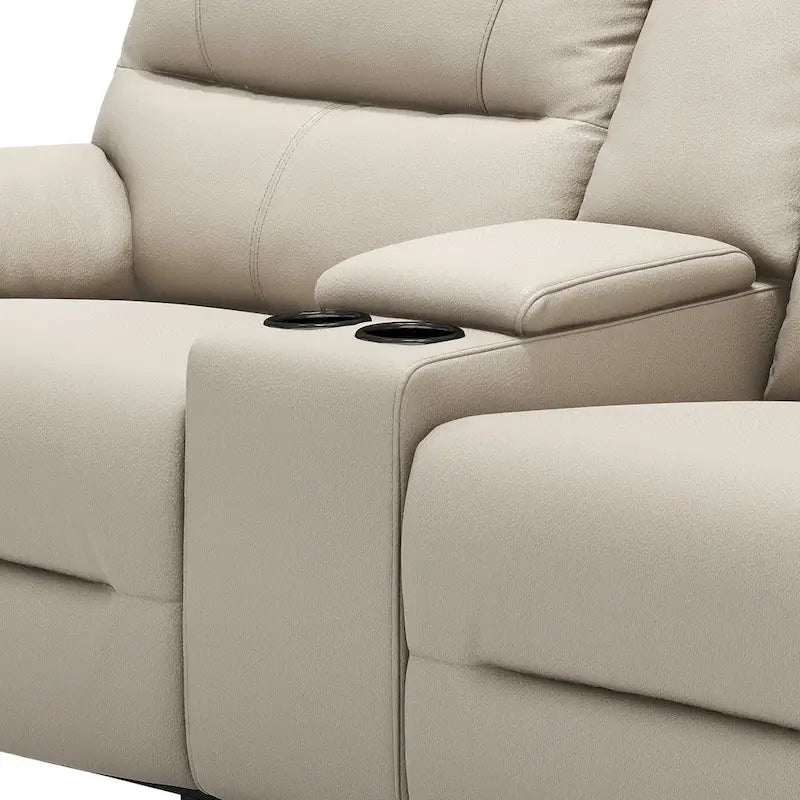 Causeuse inclinable électrique en cuir avec console et porte-gobelets