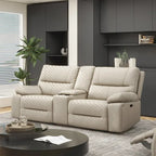 Causeuse inclinable électrique en cuir avec console et porte-gobelets
