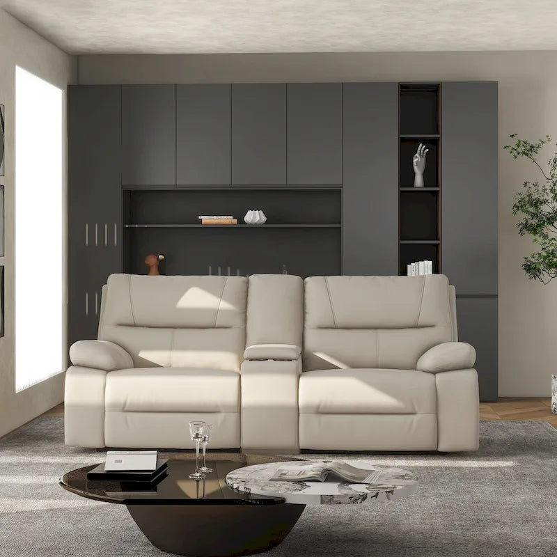 Causeuse inclinable électrique en cuir avec console et porte-gobelets