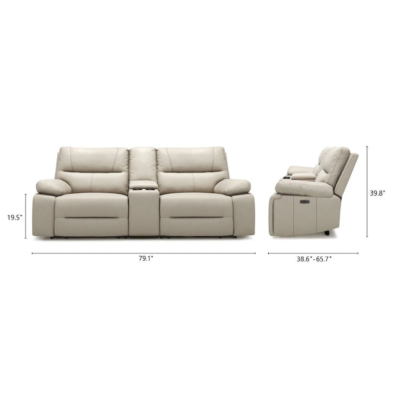 Causeuse inclinable électrique en cuir avec console et porte-gobelets