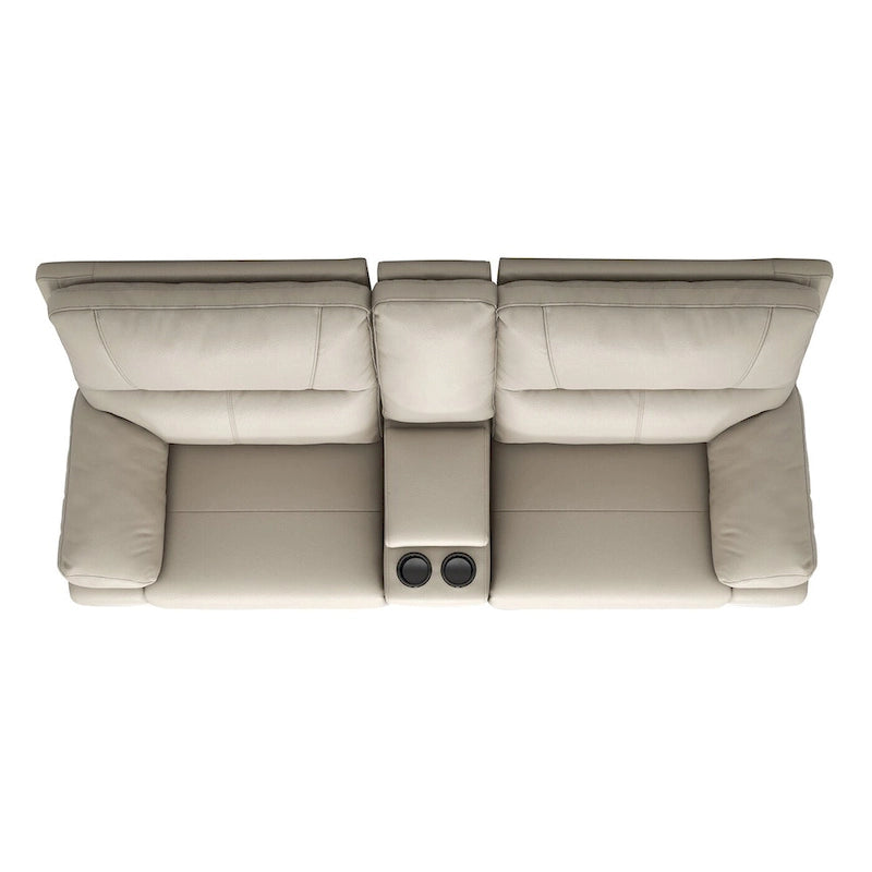 Causeuse inclinable électrique en cuir avec console et porte-gobelets
