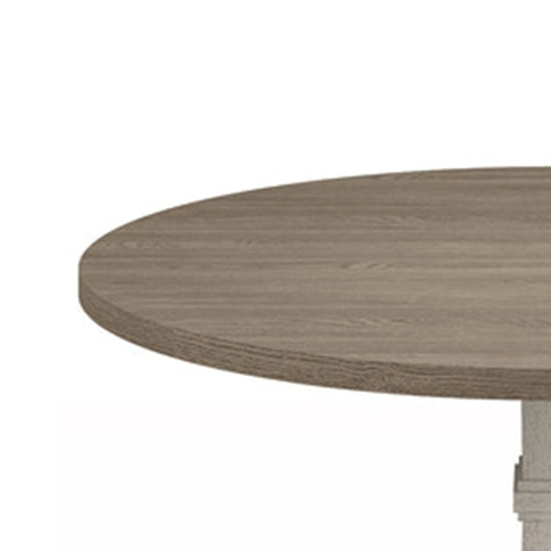 Table à manger ronde de 59 pouces, Piètement central, Blanc, Gris