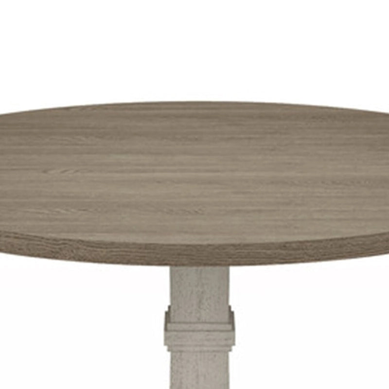 Table à manger ronde de 59 pouces, Piètement central, Blanc, Gris