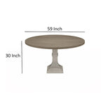 Table à manger ronde de 59 pouces, Piètement central, Blanc, Gris
