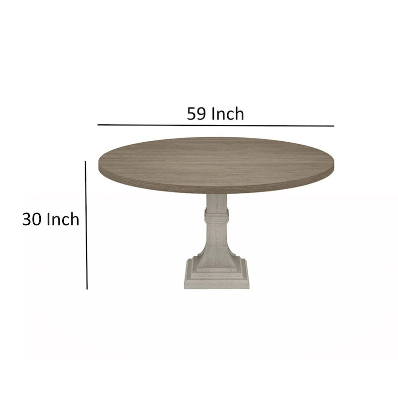Table à manger ronde de 59 pouces, Piètement central, Blanc, Gris