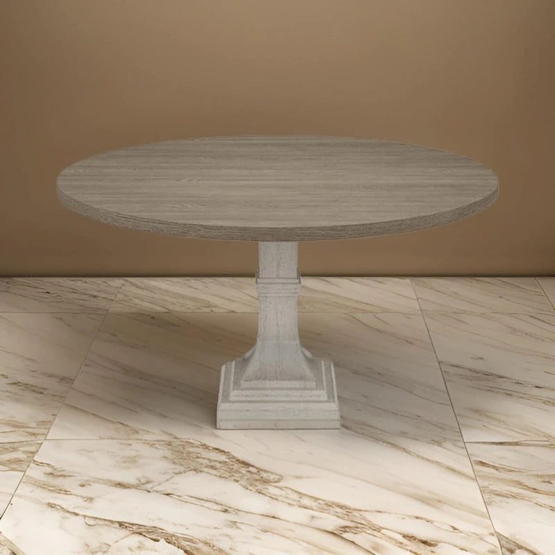 Table à manger ronde de 59 pouces, Piètement central, Blanc, Gris