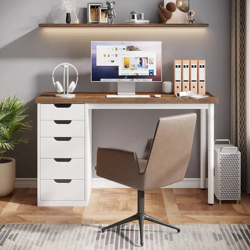 Bureau informatique moderne avec 5 tiroirs