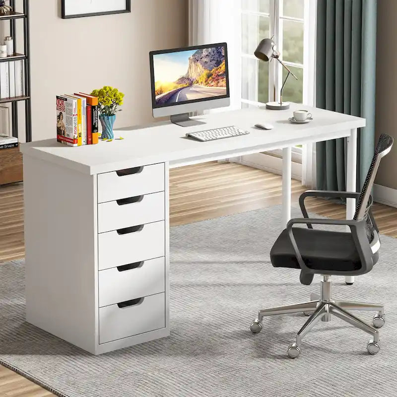 Bureau informatique moderne avec 5 tiroirs