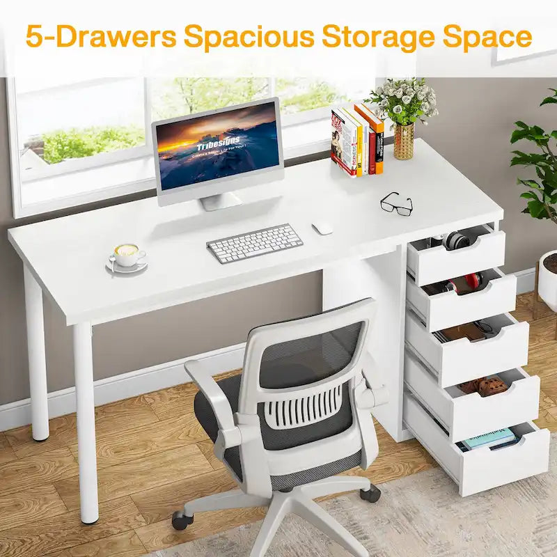 Bureau informatique moderne avec 5 tiroirs