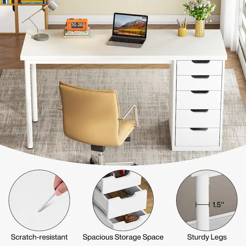 Bureau informatique moderne avec 5 tiroirs