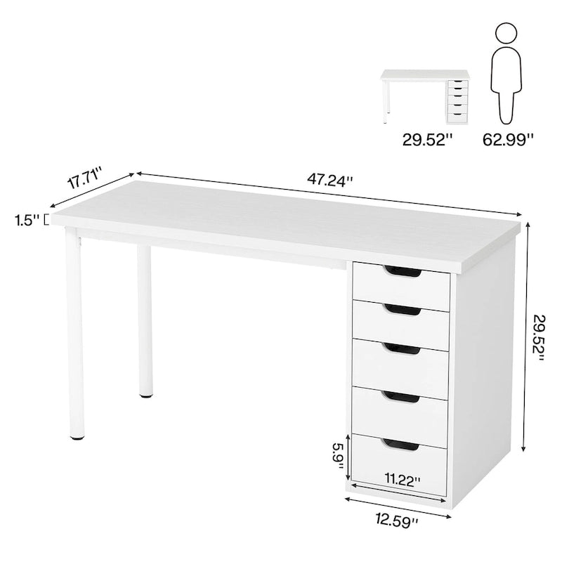 Bureau informatique moderne avec 5 tiroirs