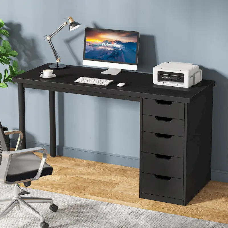 Bureau informatique moderne avec 5 tiroirs