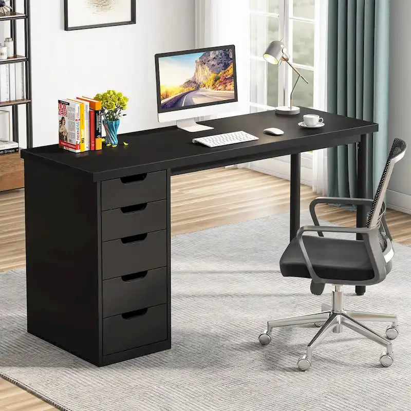 Bureau informatique moderne avec 5 tiroirs