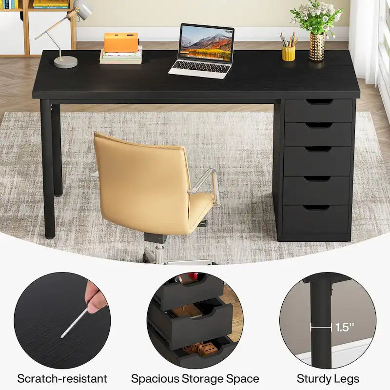 Bureau informatique moderne avec 5 tiroirs