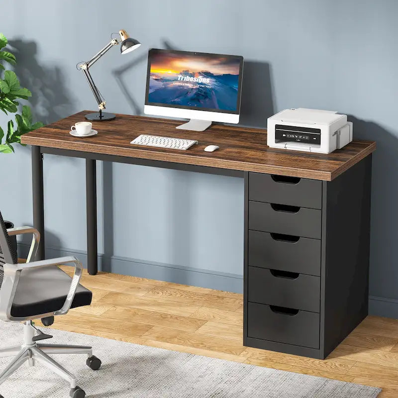 Bureau informatique moderne avec 5 tiroirs