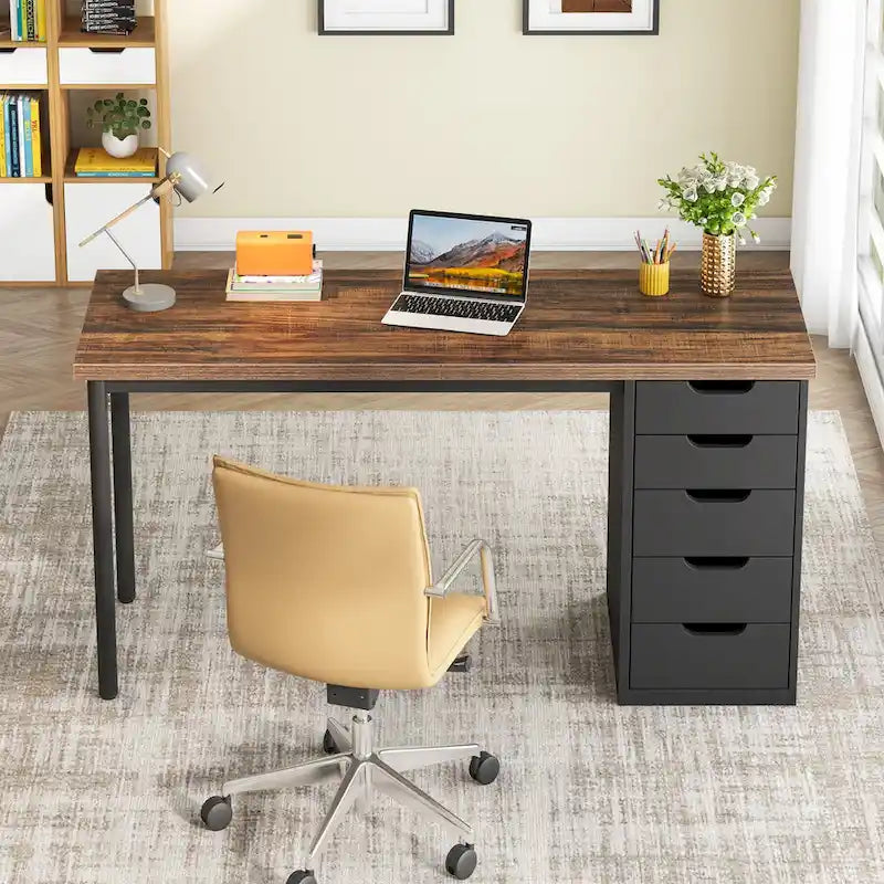 Bureau informatique moderne avec 5 tiroirs