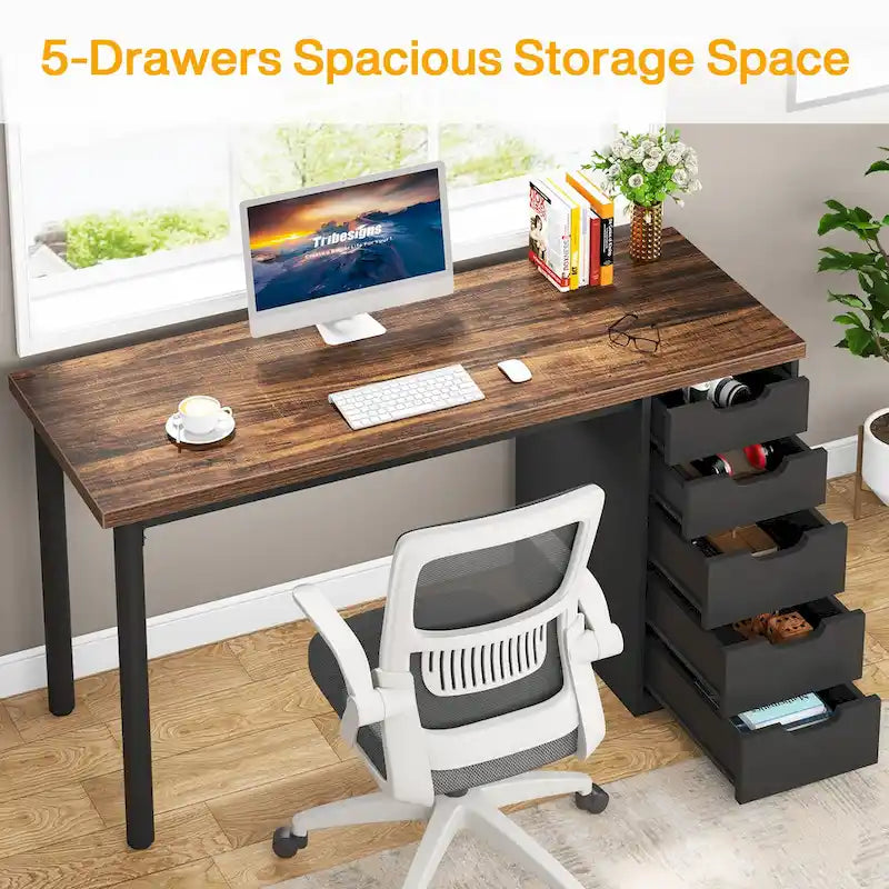 Bureau informatique moderne avec 5 tiroirs