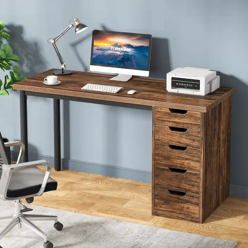 Bureau informatique moderne avec 5 tiroirs