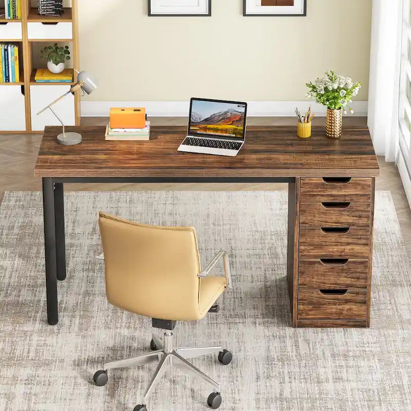Bureau informatique moderne avec 5 tiroirs