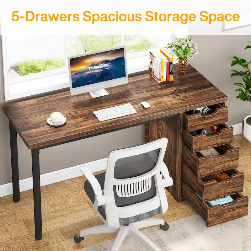 Bureau informatique moderne avec 5 tiroirs