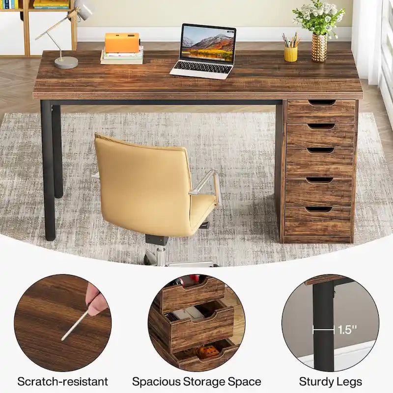 Bureau informatique moderne avec 5 tiroirs