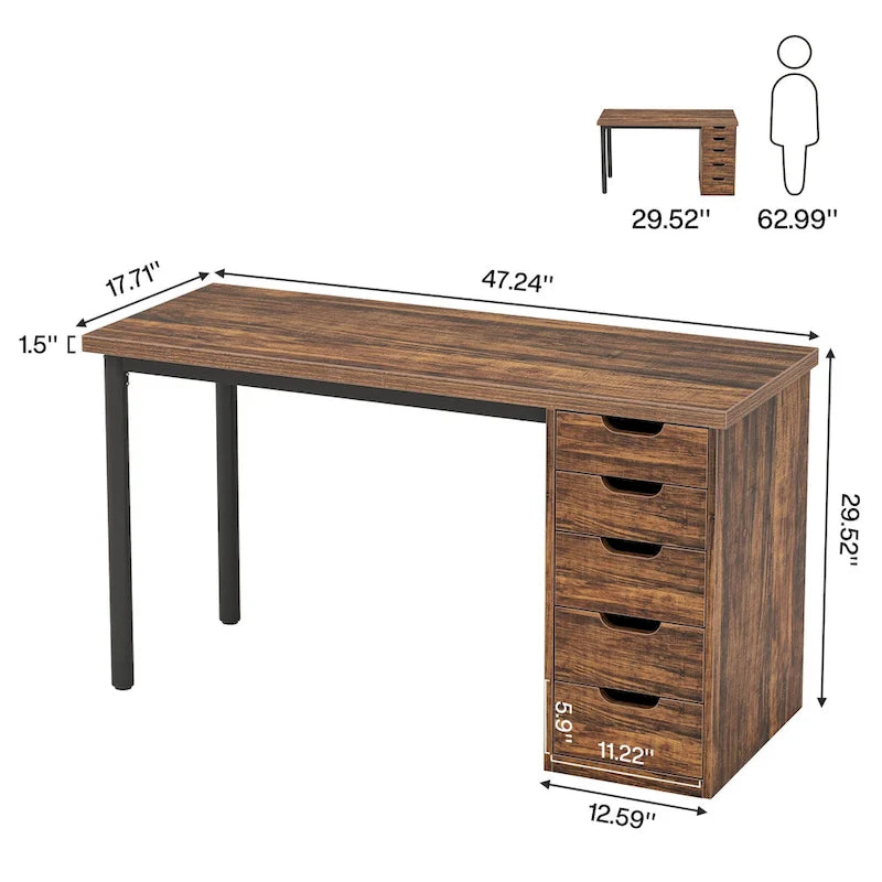 Bureau informatique moderne avec 5 tiroirs