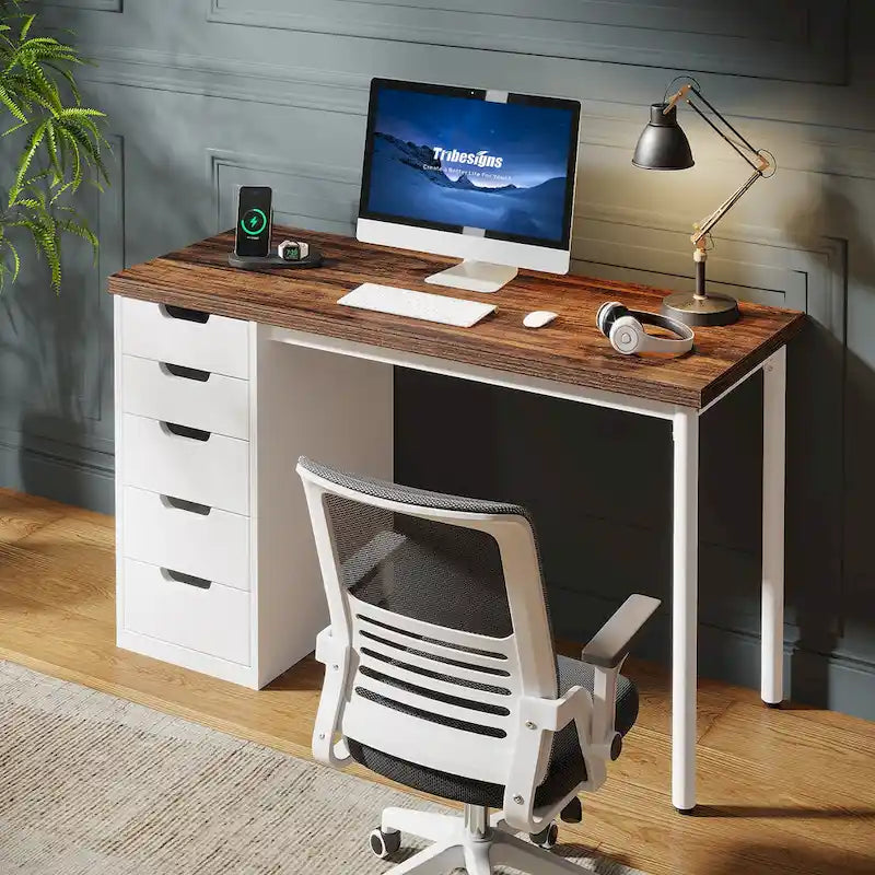 Bureau informatique moderne avec 5 tiroirs