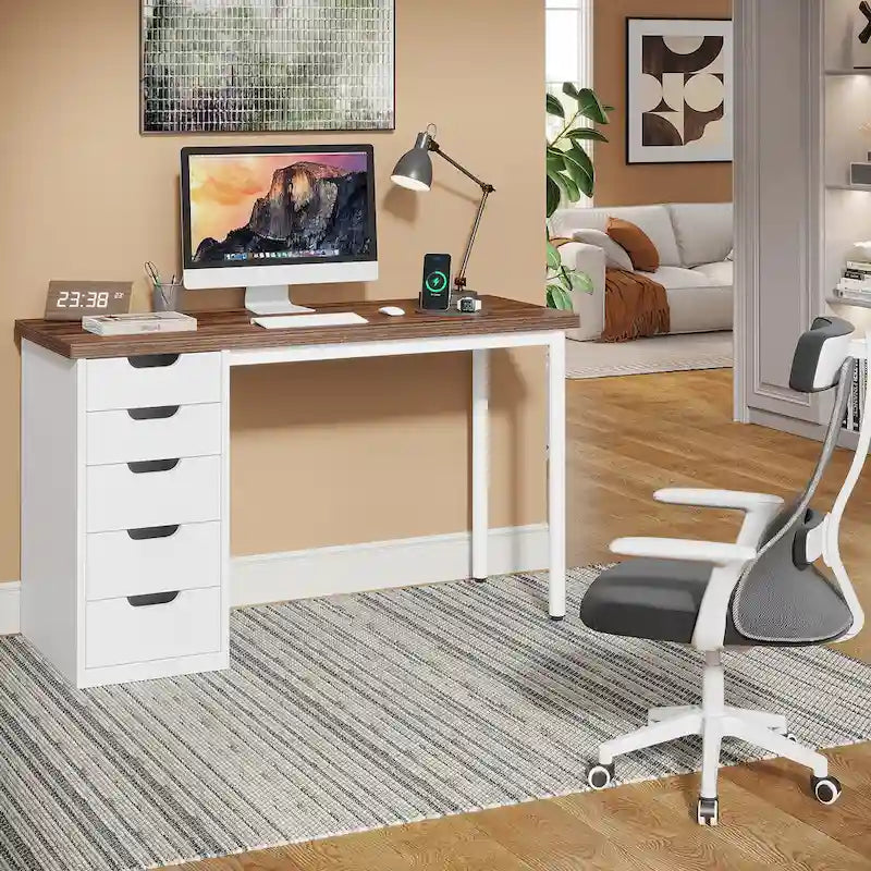 Bureau informatique moderne avec 5 tiroirs