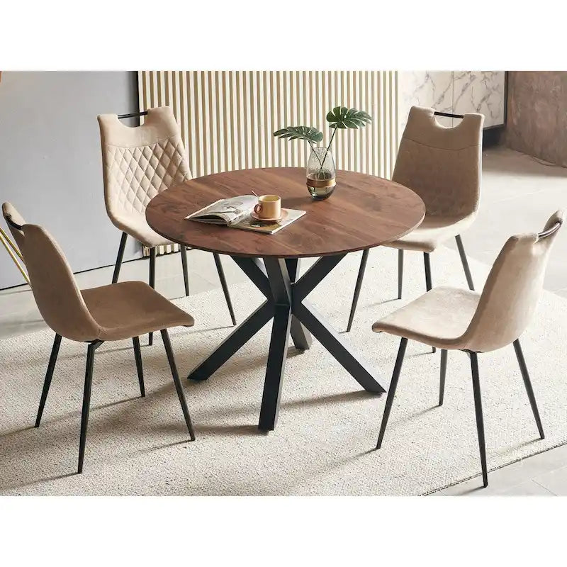 Table à manger avec piètement en métal, style mid-century, pour 4-6 personnes, plateau en MDF, pied central