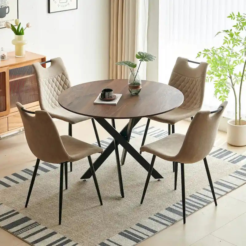 Table à manger avec piètement en métal, style mid-century, pour 4-6 personnes, plateau en MDF, pied central