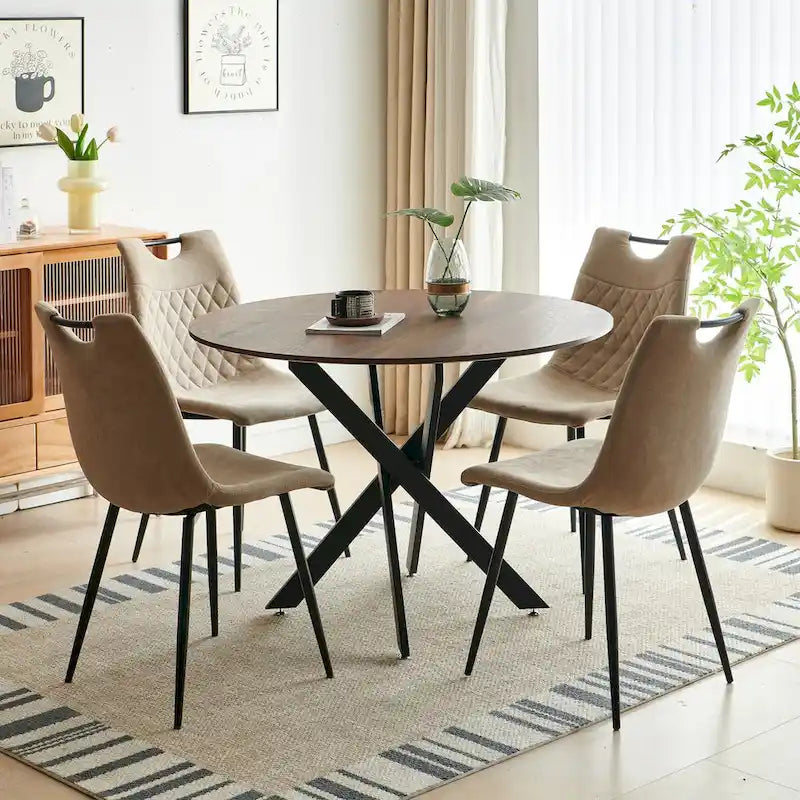 Table à manger avec piètement en métal, style mid-century, pour 4-6 personnes, plateau en MDF, pied central