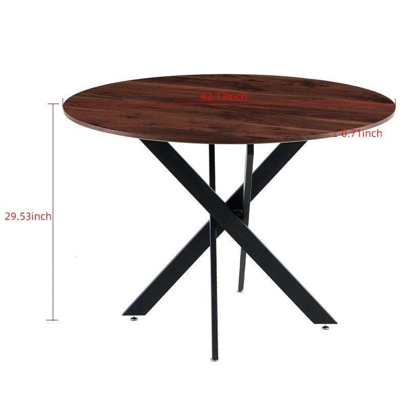 Table à manger avec piètement en métal, style mid-century, pour 4-6 personnes, plateau en MDF, pied central